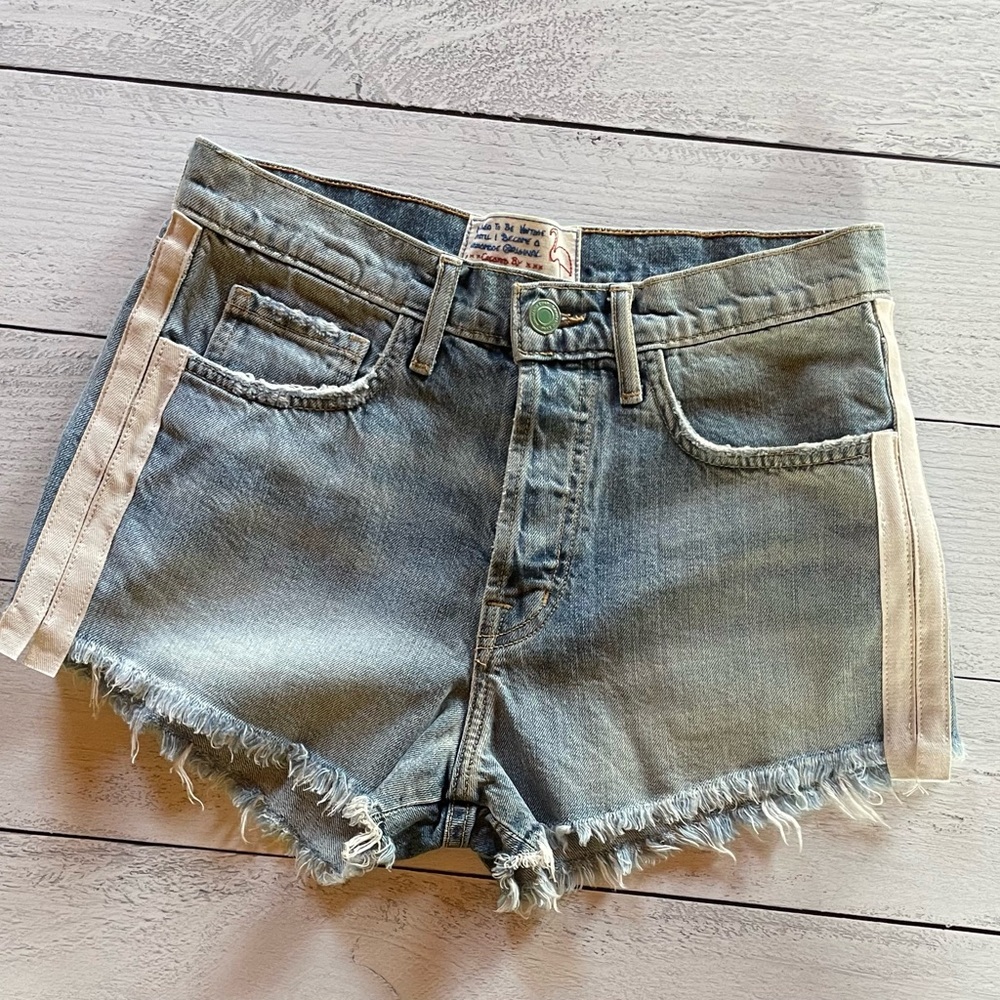 SANDRINE ROSE The Doll Handmade Original Tuxedo Stripe Denim Cut-Off Shorts 26”